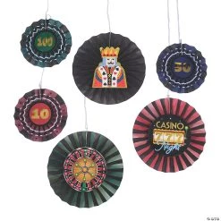 10" - 14" Casino Night Hanging Paper Fans - 6 Pc.