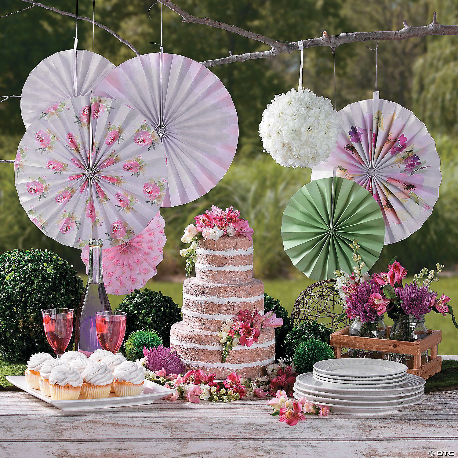10" - 14" Garden Party Printed Hanging Fans - 6 Pc. 4 10" - 14" Garden Party Printed Hanging Fans - 6 Pc. - Image 2