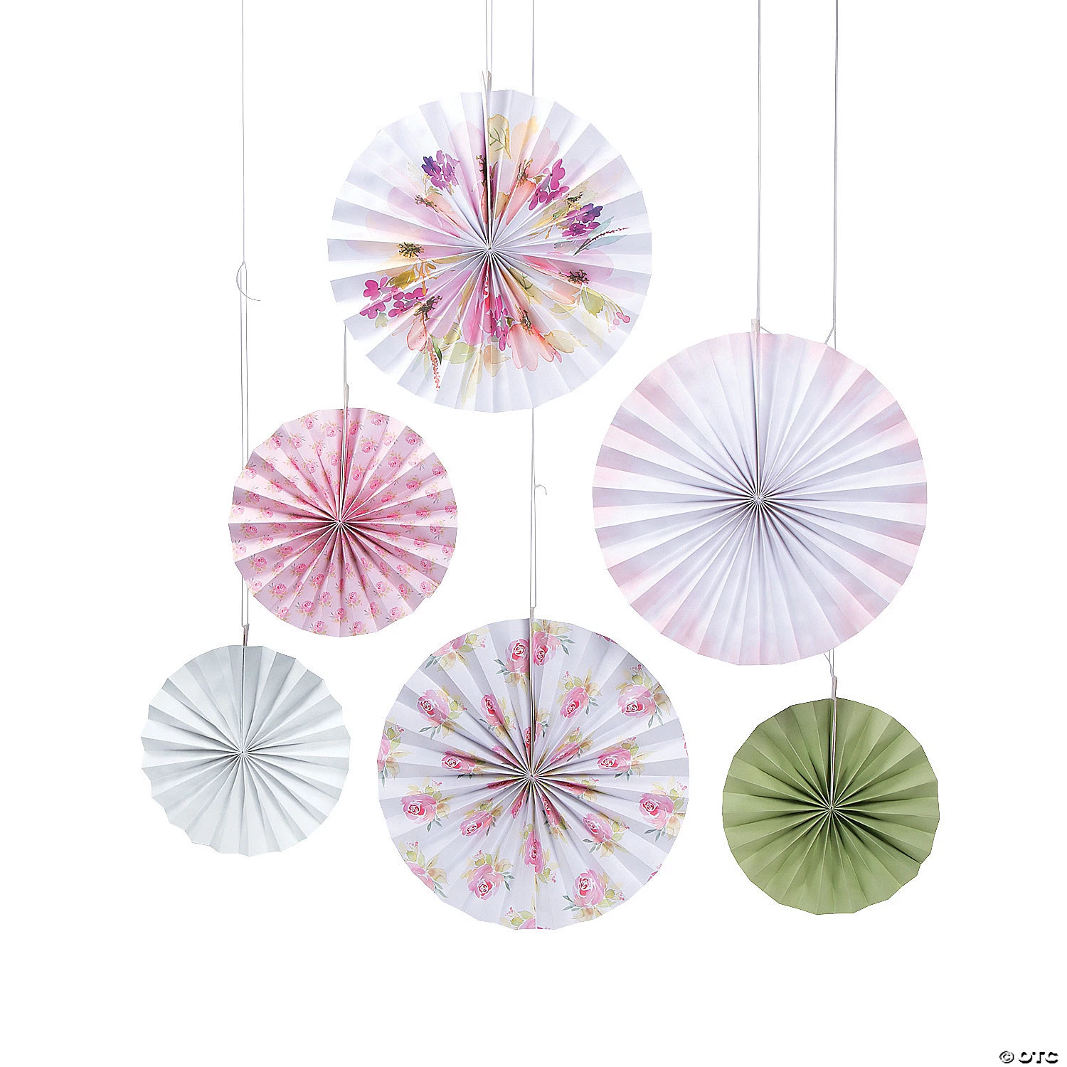 10" - 14" Garden Party Printed Hanging Fans - 6 Pc. 3 10" - 14" Garden Party Printed Hanging Fans - 6 Pc.