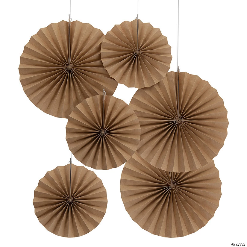 10" - 14" Kraft Paper Hanging Paper Fans - 6 Pc. 3 10" - 14" Kraft Paper Hanging Paper Fans - 6 Pc.
