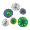 10" - 14" Mardi Gras Hanging Paper Fans - 6 Pc.