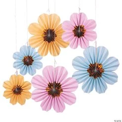 10" - 14" Pastel Daisy Hanging Paper Fans - 6 Pc.