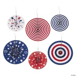 10" - 14" Patriotic Hanging Paper Fans - 6 Pc.