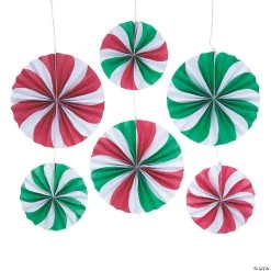 10" - 14" Peppermint Hanging Paper Fans - 6 Pc.