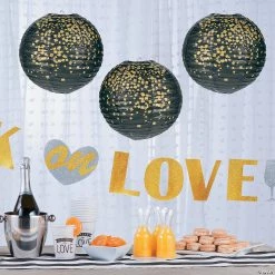 10" Black & Gold Patterned Hanging Paper Lanterns - 6 Pc. 9 10" Black & Gold Patterned Hanging Paper Lanterns - 6 Pc. -Party Decorations Sales Shop 10 black and gold patterned hanging paper lanterns 6 pc 13765549 a03