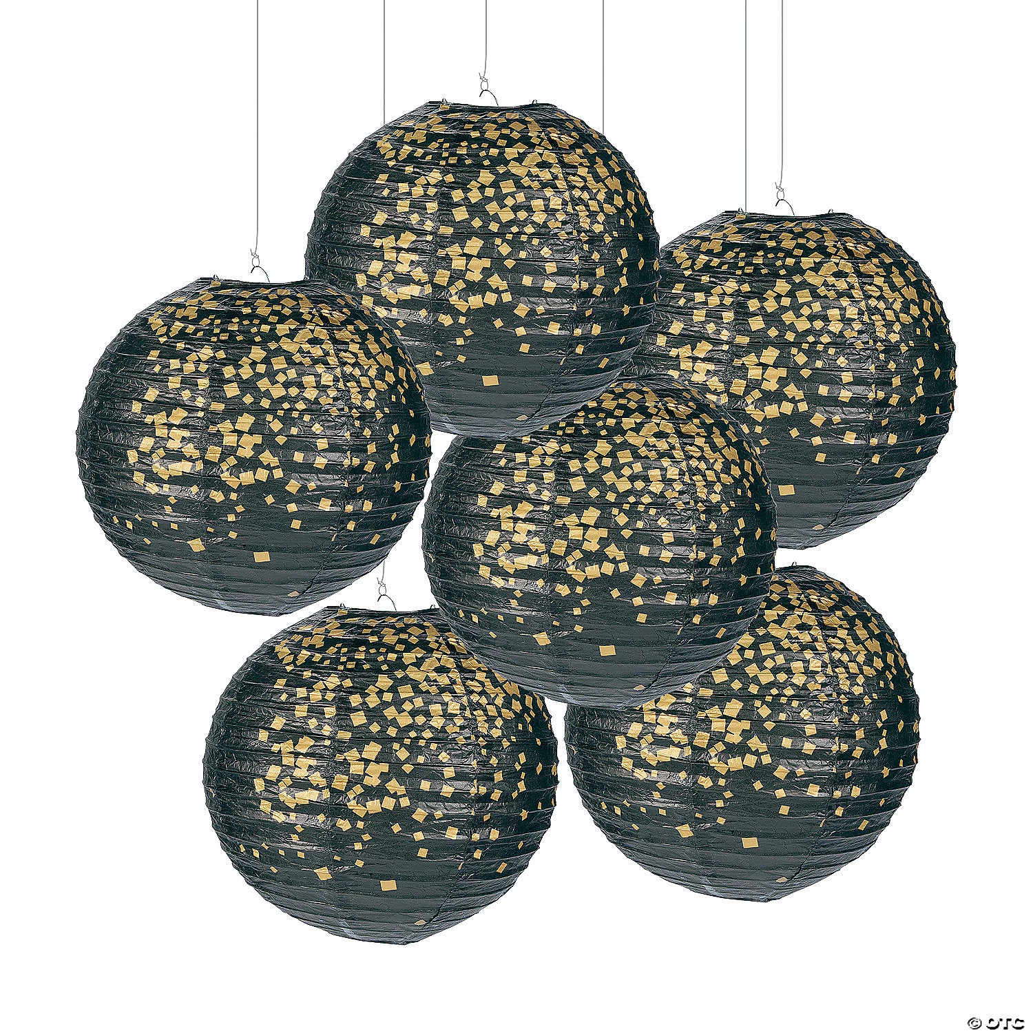 10" Black & Gold Patterned Hanging Paper Lanterns - 6 Pc. 3 10" Black & Gold Patterned Hanging Paper Lanterns - 6 Pc.