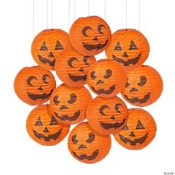 10" Jack-O’-Lantern Hanging Paper Lantern Halloween Decorations - 12 Pc.