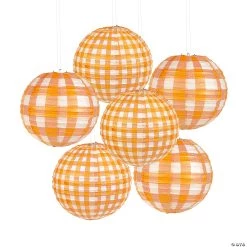 10" Orange Plaid Hanging Paper Lanterns - 6 Pc.