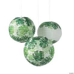 10" Palm Leaf Hanging Paper Lanterns - 6 Pc.