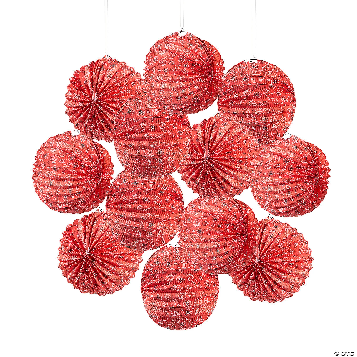 10" Red Bandana Hanging Paper Lanterns – 12 Pc. 3 10" Red Bandana Hanging Paper Lanterns – 12 Pc.