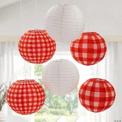 10" Red Gingham Hanging Paper Lanterns - 6 Pc. 7 10" Red Gingham Hanging Paper Lanterns - 6 Pc. -Party Decorations Sales Shop 10 red gingham hanging paper lanterns 6 pc 13982603 a02