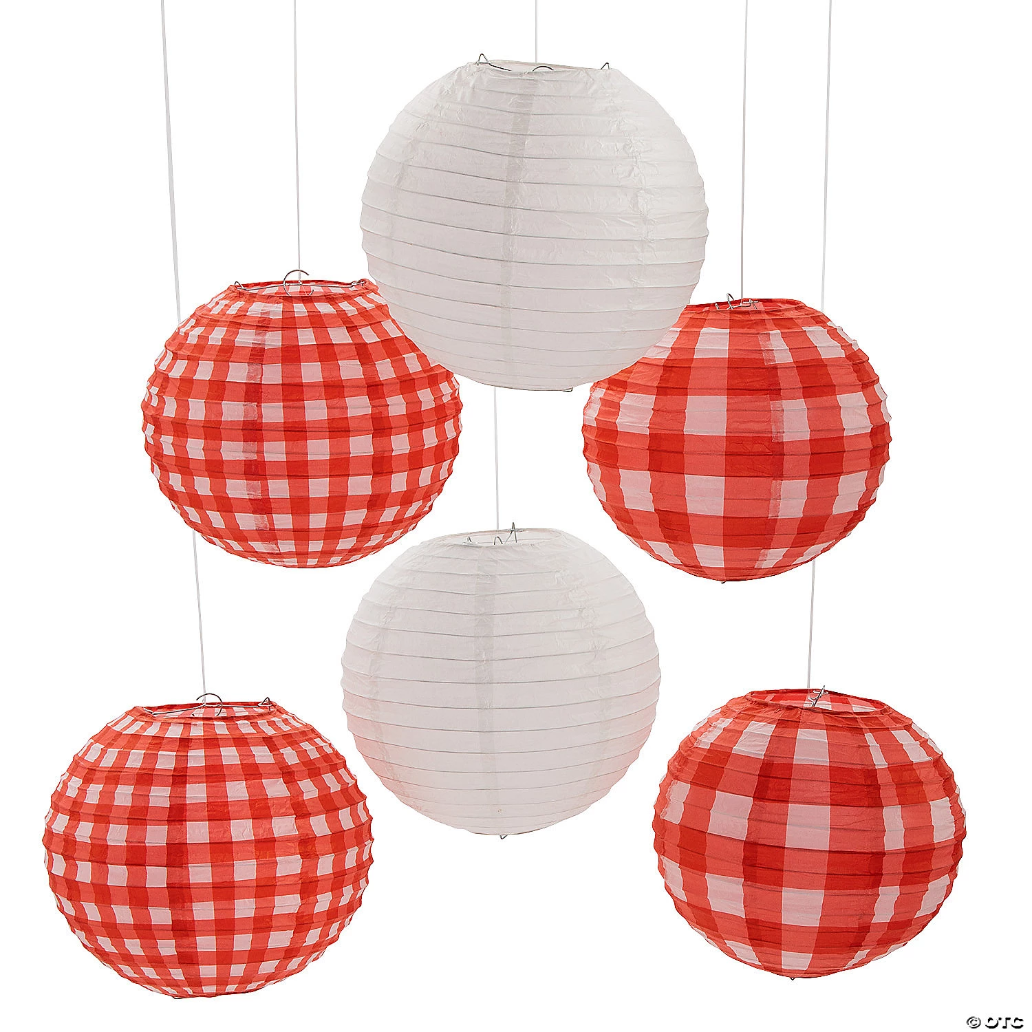 10" Red Gingham Hanging Paper Lanterns - 6 Pc. 3 10" Red Gingham Hanging Paper Lanterns - 6 Pc.