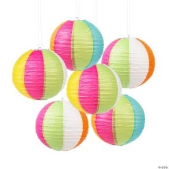 12" Beach Ball Hanging Paper Lanterns - 6 Pc.