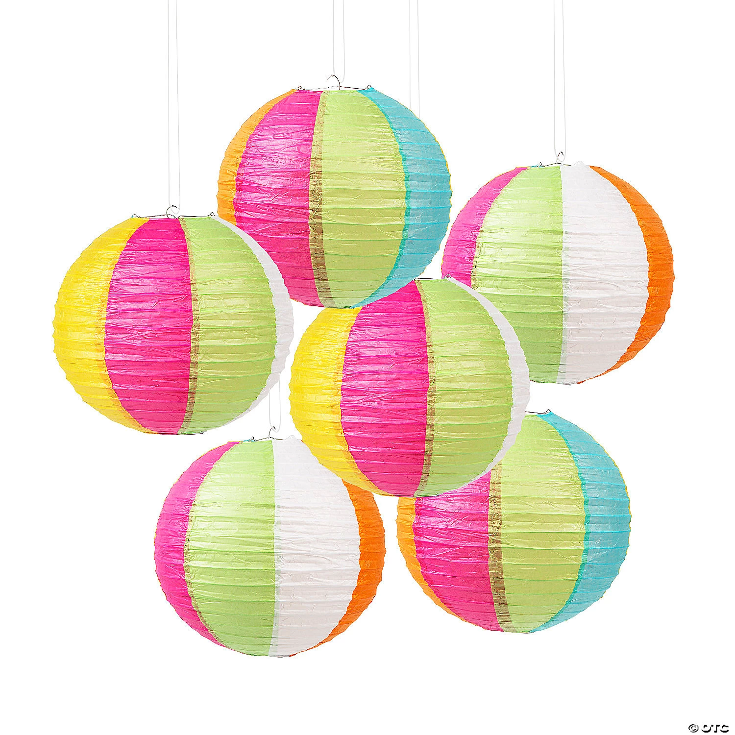 12" Beach Ball Hanging Paper Lanterns - 6 Pc. 3 12" Beach Ball Hanging Paper Lanterns - 6 Pc.