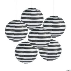 12" Black Striped Hanging Paper Lanterns - 6 Pc.