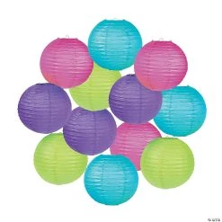 12" Bright Hanging Paper Lanterns - 12 Pc.