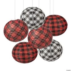 12" Buffalo Plaid Hanging Paper Lanterns - 6 Pc.