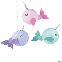 12" Narwhal Party Hanging Paper Lanterns - 3 Pc.