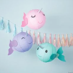 12" Narwhal Party Hanging Paper Lanterns - 3 Pc. -Party Decorations Sales Shop 12 narwhal party hanging paper lanterns 3 pc 13845555 a02