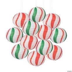12" Peppermint Candy Balloon Hanging Paper Lanterns - 12 Pc.