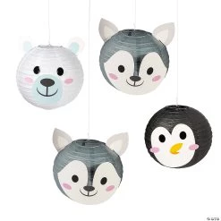 12" Winter Animals Hanging Paper Lanterns - 4 Pc.
