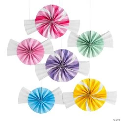 14" Candy World Paper Hanging Paper Fans - 6 Pc.