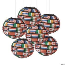 14" Flags of All Nations Hanging Paper Lanterns - 6 Pc.
