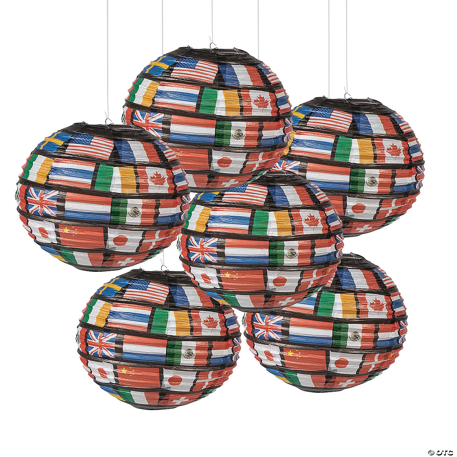 14" Flags of All Nations Hanging Paper Lanterns - 6 Pc. 3 14" Flags of All Nations Hanging Paper Lanterns - 6 Pc.