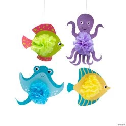 16" Under the Sea Hanging Tissue Paper Pom-Pom Decorations - 4 Pc.
