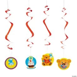 1st Birthday Bear Hanging Swirl Decorations - 12 Pc.