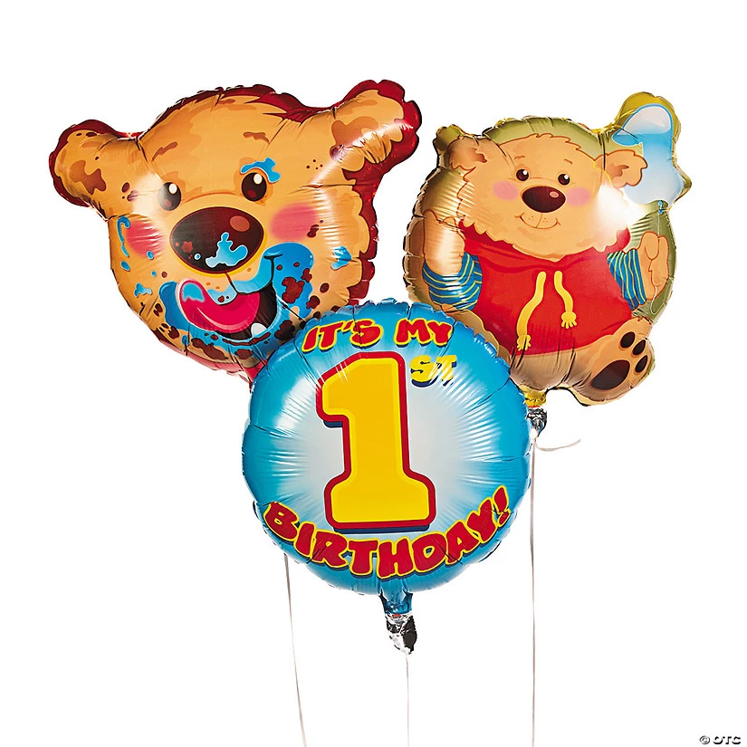 1st Birthday Bear Mylar Balloonst - 3 Pc. 3 1st Birthday Bear Mylar Balloonst - 3 Pc.