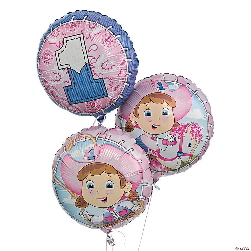 1st Birthday Cowgirl 18" Mylar Balloons - 3 Pc. 3 1st Birthday Cowgirl 18" Mylar Balloons - 3 Pc.