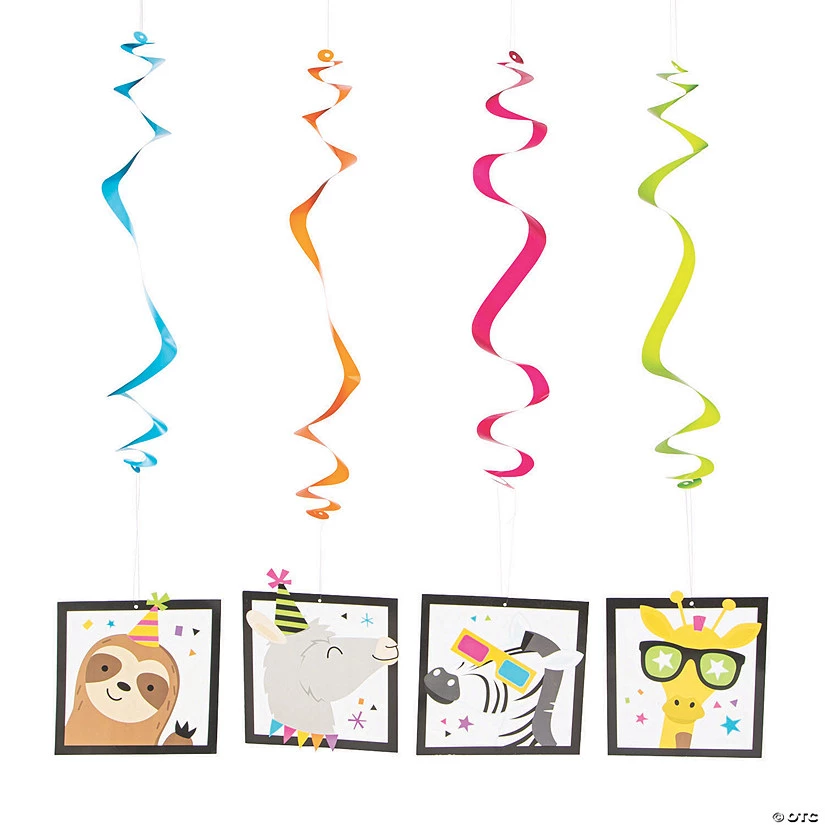 20" Party Animals Hanging Swirl Decorations - 12 Pc. 3 20" Party Animals Hanging Swirl Decorations - 12 Pc.