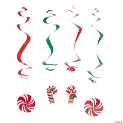 22" Candy Cane Hanging Paper Swirl Decorations - 12 Pc.