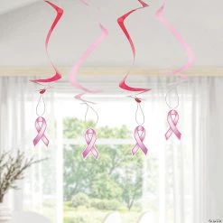 25" Pink Ribbon Hanging Swirl Decorations - 12 Pc. -Party Decorations Sales Shop 25 pink ribbon hanging swirl decorations 12 pc 3 2485 a02