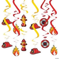26" Firefighter Party Hanging Paper Swirl Decorations - 12 Pc.