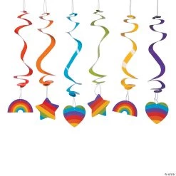 26" Rainbow Party Hanging Swirl Decorations - 12 Pc.