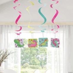 27 1/2" Girl Dinosaur Party Hanging Swirl Decorations - 12 Pc. -Party Decorations Sales Shop 27 1 2 girl dinosaur party hanging swirl decorations 12 pc 13930022 a02