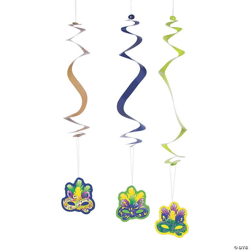 30" Mardi Gras Hanging Swirl Decorations - 12 Pc. 3 30" Mardi Gras Hanging Swirl Decorations - 12 Pc.