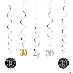 30th Birthday Sparkling Celebration Hanging Swirl Decorations - 12 Pc.