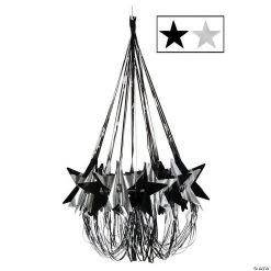 35" Black & Silver Star Chandelier Decoration – 1 Pc.