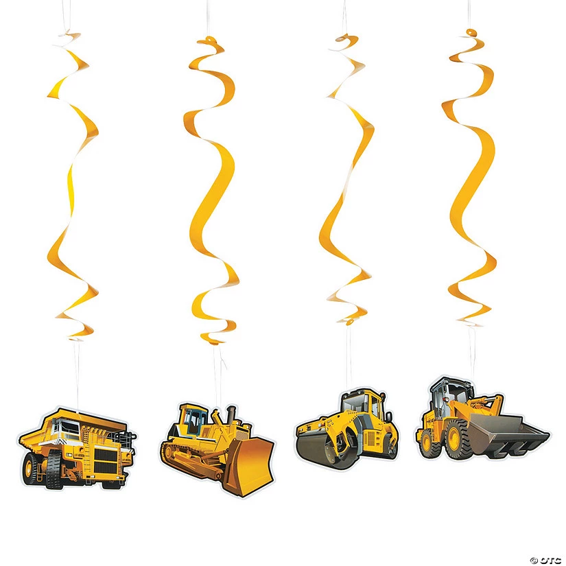 35" Construction Hanging Paper Swirl Decorations - 12 Pc. 3 35" Construction Hanging Paper Swirl Decorations - 12 Pc.