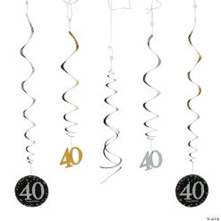 40th Birthday Sparkling Celebration Hanging Swirl Decorations - 12 Pc.