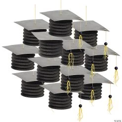 5 1/2" Black Graduation Cap Hanging Paper Lanterns - 12 Pc.