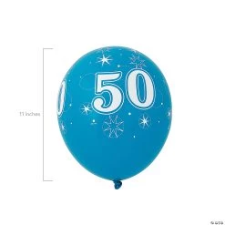 50th Birthday Sparkle 11" Latex Balloon Assortment - 6 Pc.