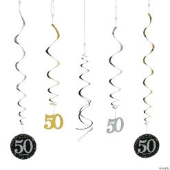 50th Birthday Sparkling Celebration Hanging Swirl Decorations - 12 Pc.
