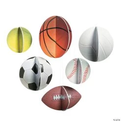 6" - 10" 3D Sports VBS Hanging Sports Balls Decorations - 6 Pc.