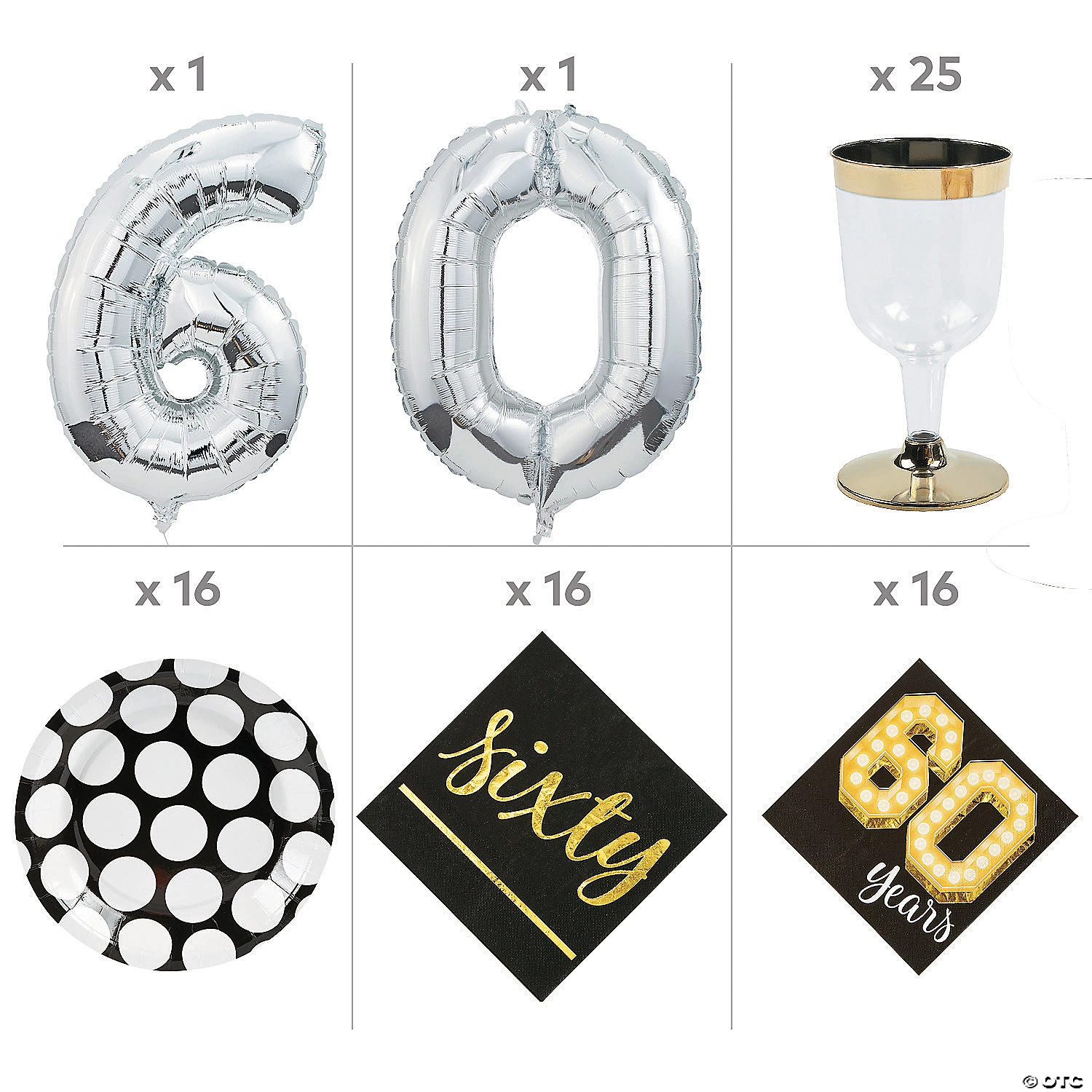 60th Birthday Party Tableware Kit for 16 Guests 4 60th Birthday Party Tableware Kit for 16 Guests - Image 2