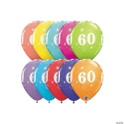 60th Birthday Sparkle 11" Latex Balloon Assortment - 6 Pc.