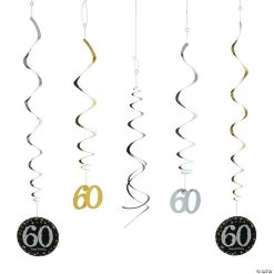 60th Birthday Sparkling Celebration Hanging Swirl Decorations - 12 Pc.